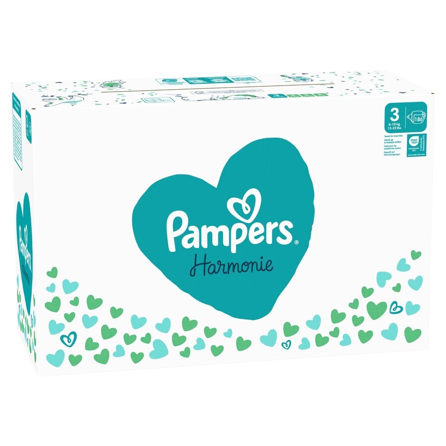 PAMPERS HARMONIE BABY LUIEREN V.3 6-10KG 186KS 1×186 stuks, luiers maat 3