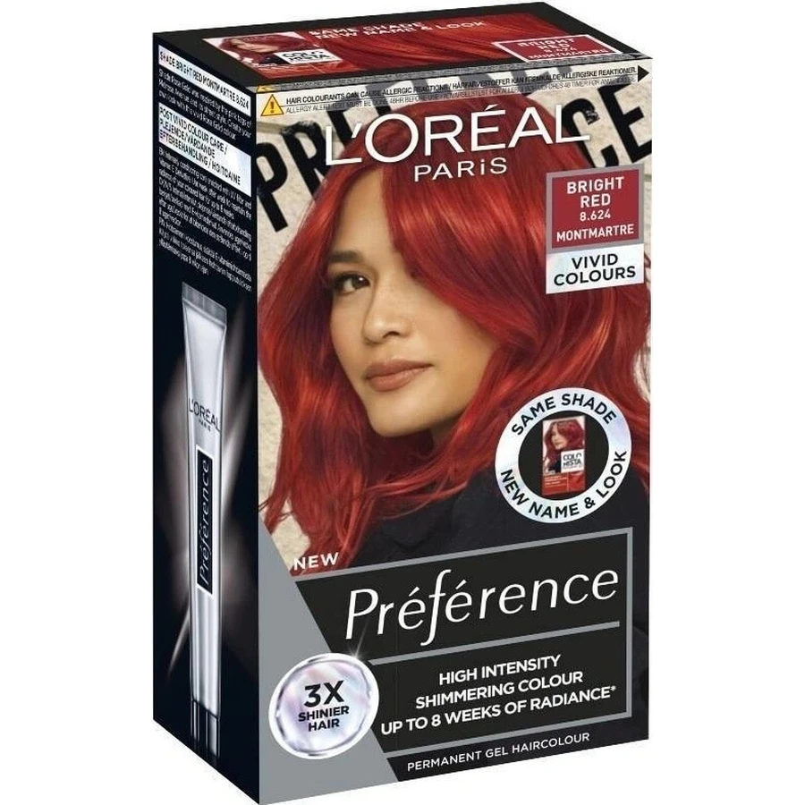 L'Oréal Paris Préférence Vivid Colors coloración permanente 1×1, Montmartre - Rojo Brillante, 60+90+54 ml