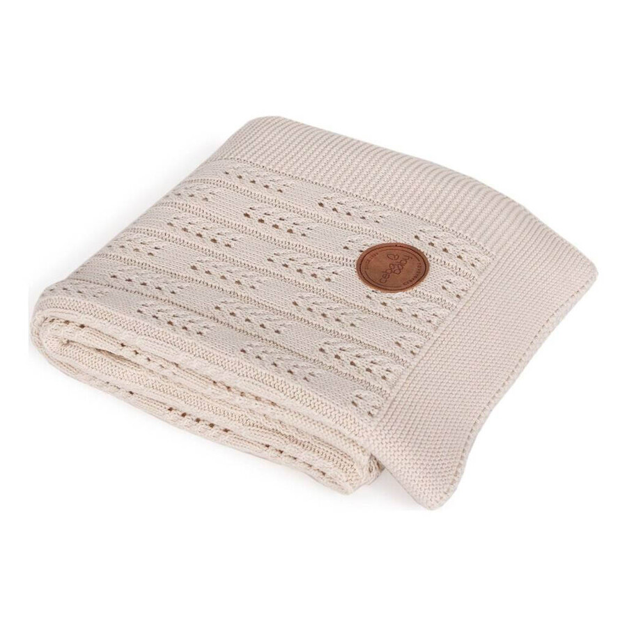 CEBA Knitted blanket in gift box 90 x 90 beige herringbone 1×1, 100% cotton