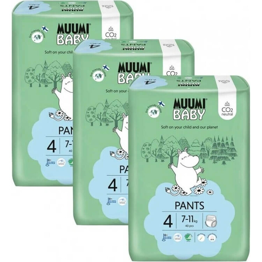 Muumi Baby Pants 4 Maxi 7-11 kg, pachet lunar de scutece eco 1×120pcs, pantaloni de scutec eco