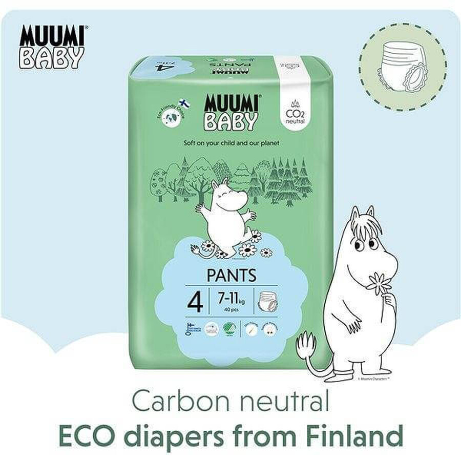 Muumi Baby Pants 4 Maxi 7-11 kg, pachet lunar de scutece eco 1×120pcs, pantaloni de scutec eco