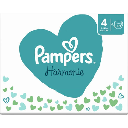 PAMPERS HARMONIE BABY LUIEREN V.4 9-14KG 174KS 1×174 stuks, luiers maat 4