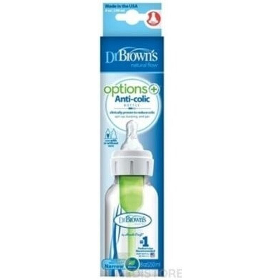 Dr.BROWN'S BABY BOTTLE OPTIONS+ 250 ml 1×1 unidad, estrecho, 0M+, anticólico, plástico, blanco