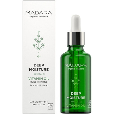 Mádara DEEP MOISTURE, Ulei facial de vitamine cu hidratare profundă 1×50 ml, ulei de vitamine multifuncțional certificat organic