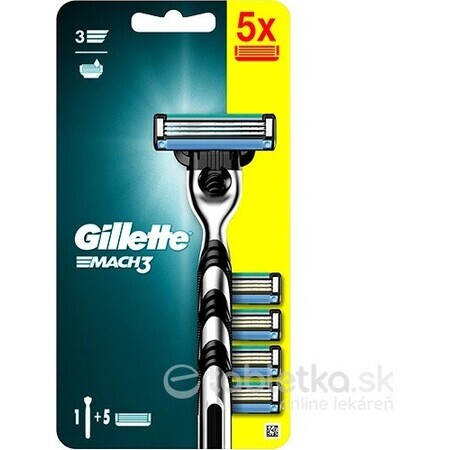 GILLETTE MACH3 SHAVER + 5NH Set 1×1, rasoir + 5 têtes de remplacement