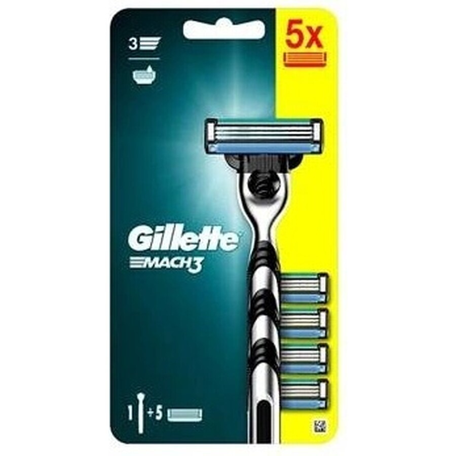 GILLETTE MACH3 SHAVER + 5NH Set 1×1, rasoir + 5 têtes de remplacement