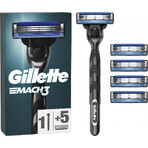 GILLETTE MACH3 SHAVER + 5NH Set 1×1, rasoir + 5 têtes de remplacement