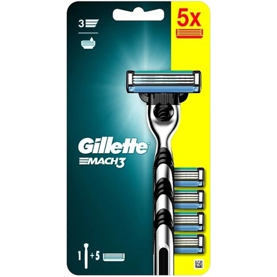 GILLETTE MACH3 SHAVER + 5NH Set 1×1, rasoir + 5 têtes de remplacement