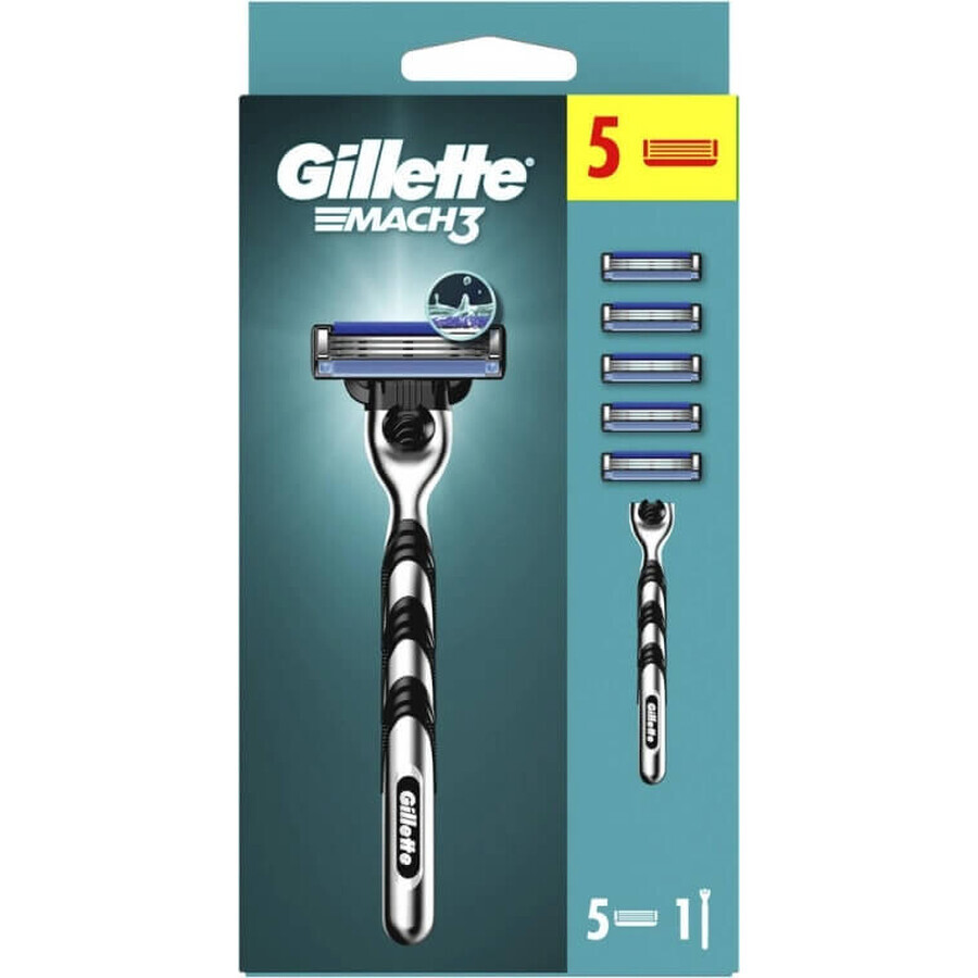 GILLETTE MACH3 SHAVER + 5NH Set 1×1, rasoir + 5 têtes de remplacement