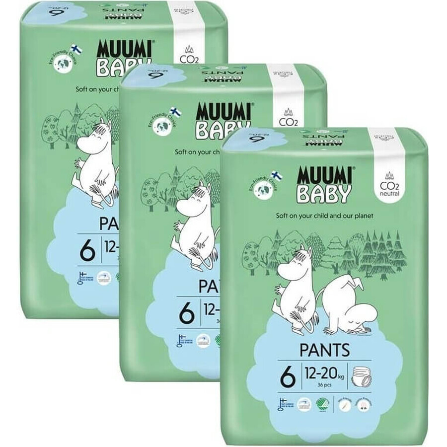 Muumi Baby Pants 6 Junior 12-20 kg, monthly pack of eco diaper pants 1×108pcs, eco diaper pants