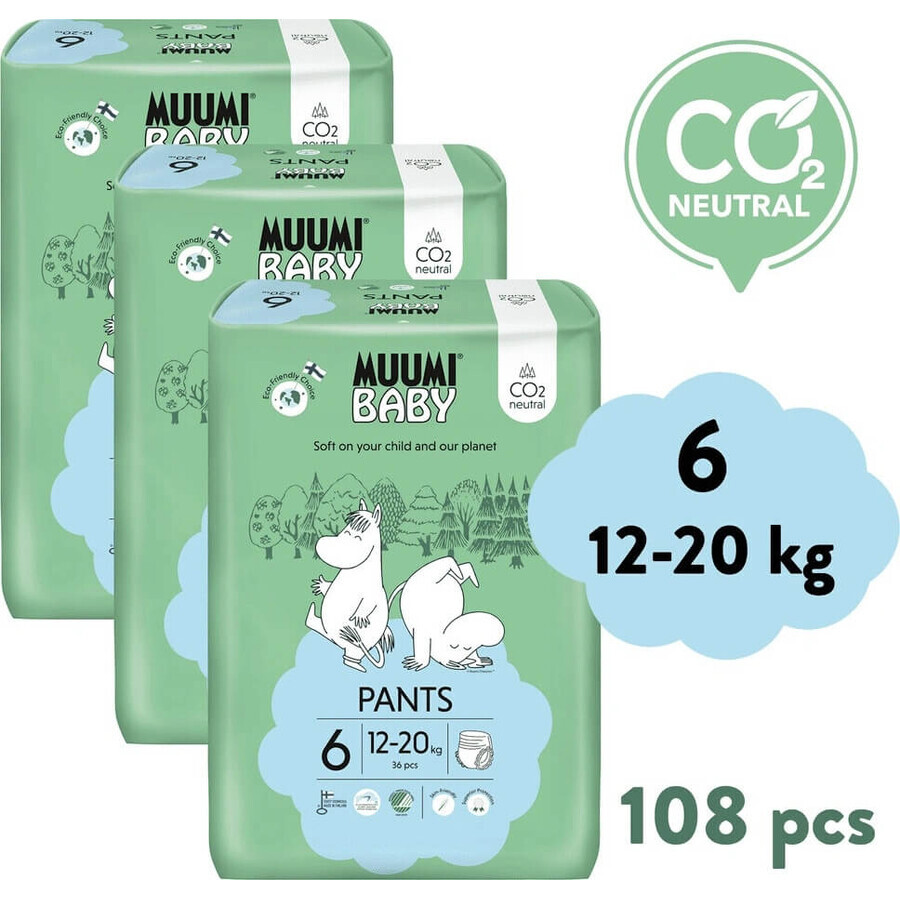 Muumi Baby Pants 6 Junior 12-20 kg, monthly pack of eco diaper pants 1×108pcs, eco diaper pants