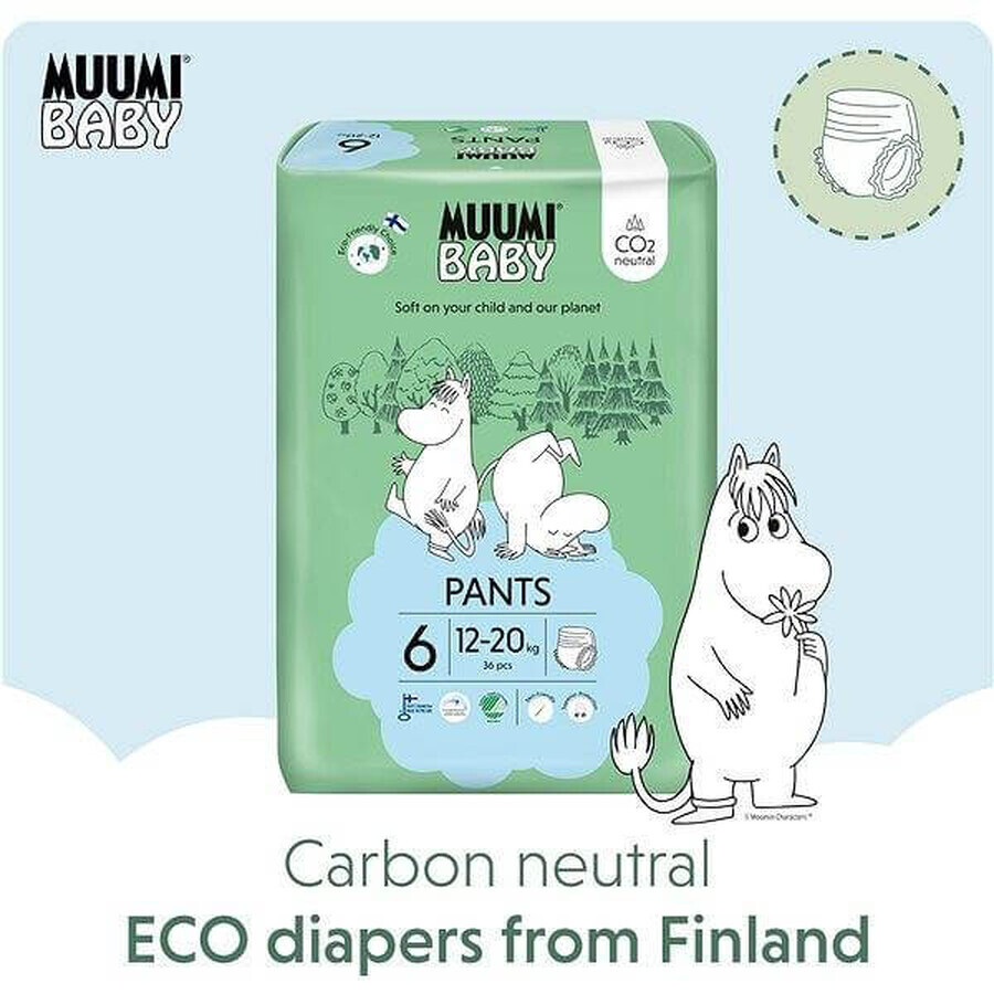 Muumi Baby Pants 6 Junior 12-20 kg, monthly pack of eco diaper pants 1×108pcs, eco diaper pants