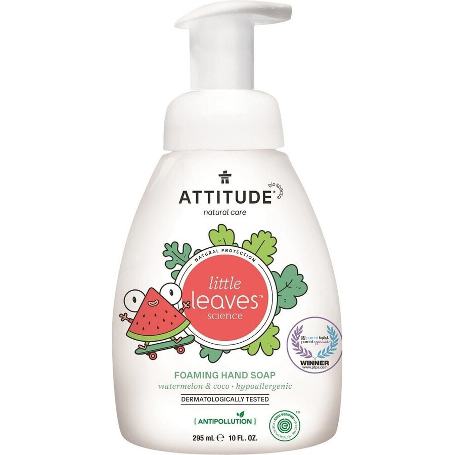 ATTITUDE Sapone schiumoso per bambini Foglie piccole al gusto di melone e cocco 1×295 ml, sapone per bambini