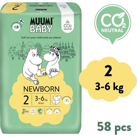 Muumi Baby 2 Newborn 3-6 kg, 1×58pcs, ECO diapers