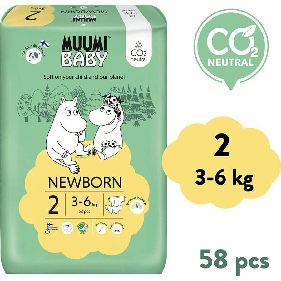 Muumi Baby 2 Newborn 3-6 kg, 1×58pcs, ECO diapers