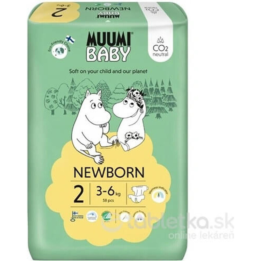 Muumi Baby 2 Newborn 3-6 kg, 1×58pcs, ECO diapers