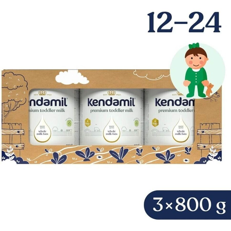 Kendamil Premium 3 HMO+, creatieve geschenkverpakking 3×800 g, melk voor peuters