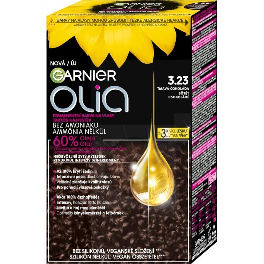 Garnier Olia Permanent Hair Colour 3.23 Dark Chocolate 1×1 set, permanent hair colour