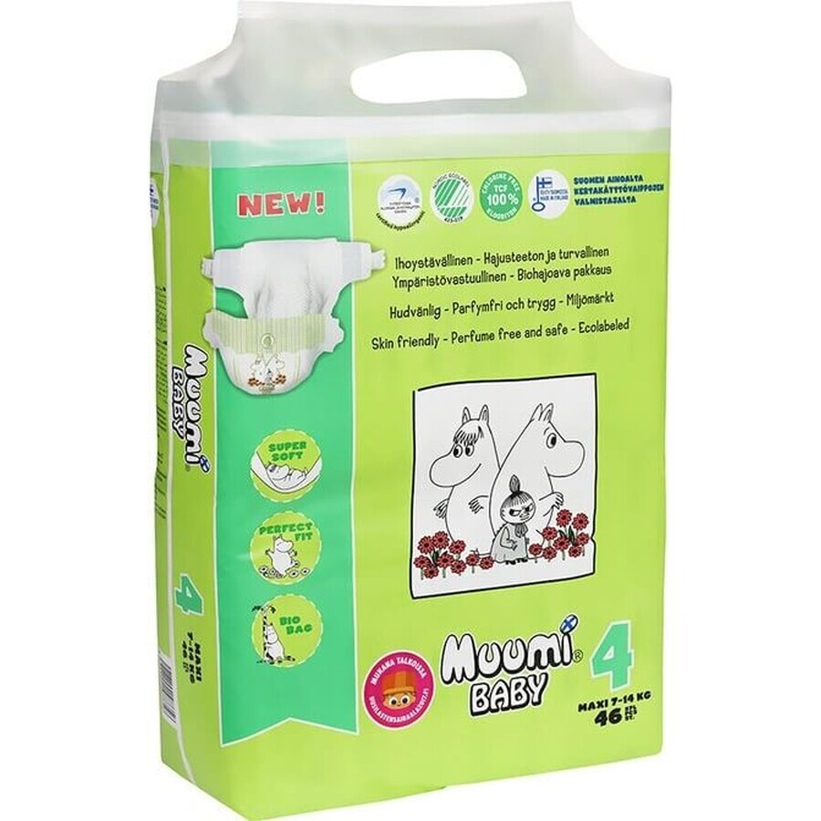 Muumi Baby 4 Maxi 7-14 kg, biologische luiers 46 stuks 1×46st, biologische luiers