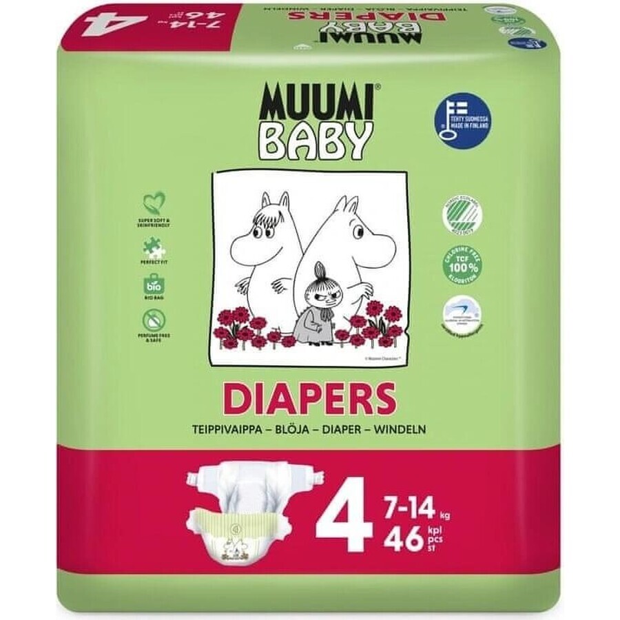 Muumi Baby 4 Maxi 7-14 kg, biologische luiers 46 stuks 1×46st, biologische luiers