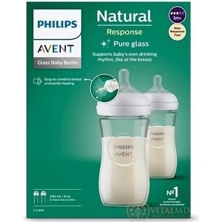 Philips AVENT Natural Response Sticlă de sticlă 240 ml, 1m+ 2 buc 1×2 buc, sticlă