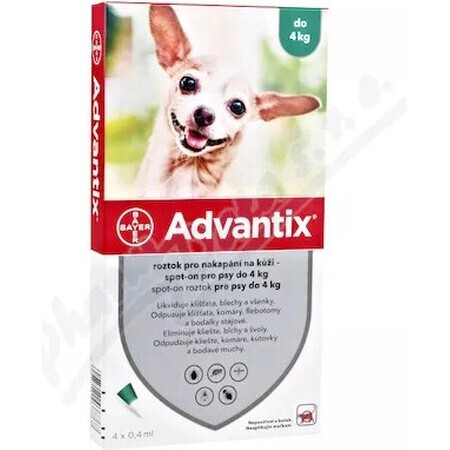 Advantix Spot-on voor honden tot 4 kg 4×0,4 ml, pipet