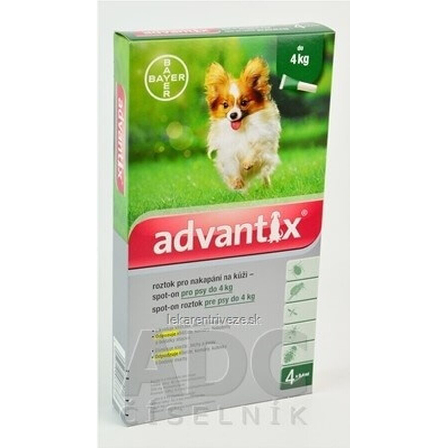 Advantix Spot-on voor honden tot 4 kg 4×0,4 ml, pipet