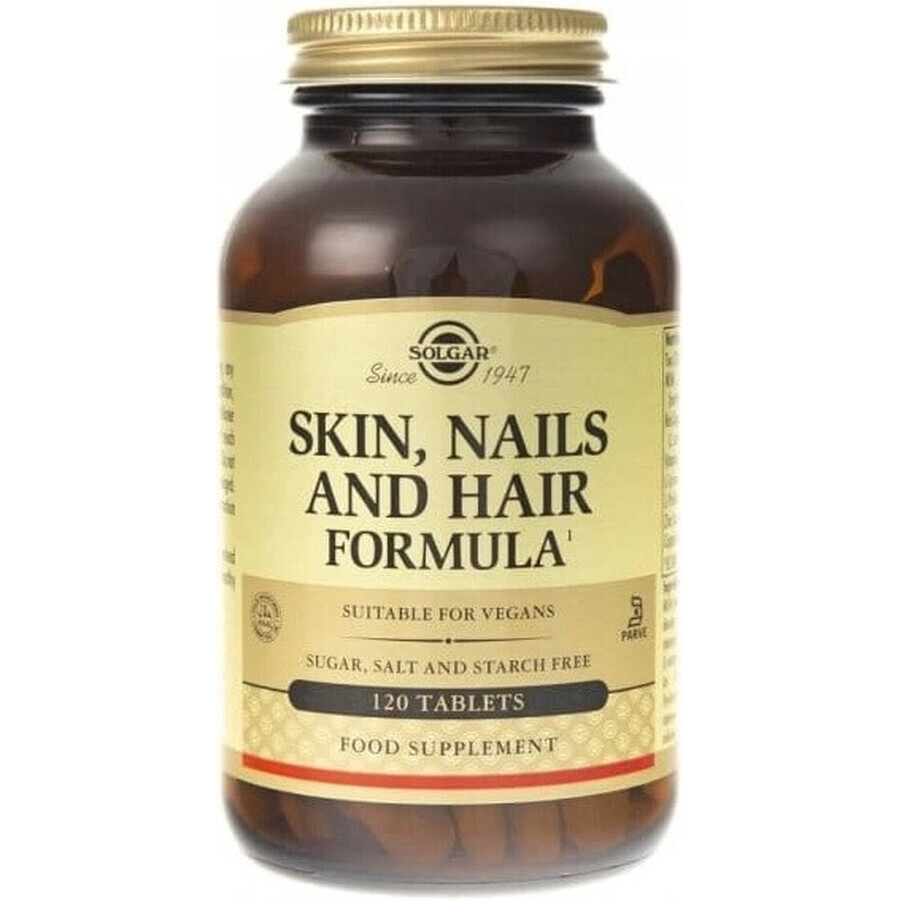 Solgar Skin, Nails & Hair Formula para piel, cabello y uñas 120 comprimidos 1×120 tbl, suplemento nutricional