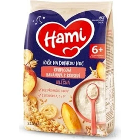 HAMI Gachas de plátano y sémola con melocotón 1×210 g, gachas de sémola