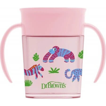 Tasse DR.BROWNS CHEERS 360° JUNGLE 6M+ CHEERS 360° JUNGLE 6M+ rose 1×200 ml, boisson anti-goutte, anti-déversement