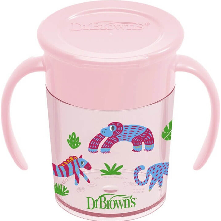 Tasse DR.BROWNS CHEERS 360° JUNGLE 6M+ CHEERS 360° JUNGLE 6M+ rose 1×200 ml, boisson anti-goutte, anti-déversement