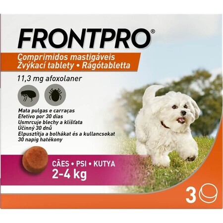 FRONTPRO® antiparasitaire kauwtabletten voor honden (2-4 kg) 1×3 tbl, antiparasitaire tabletten