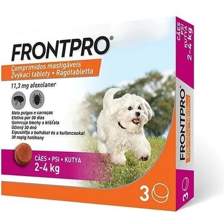 FRONTPRO® przeciwpasożytnicze tabletki do żucia dla psów (2-4 kg) 1×3 tbl, tabletki przeciwpasożytnicze: ceny i cechy