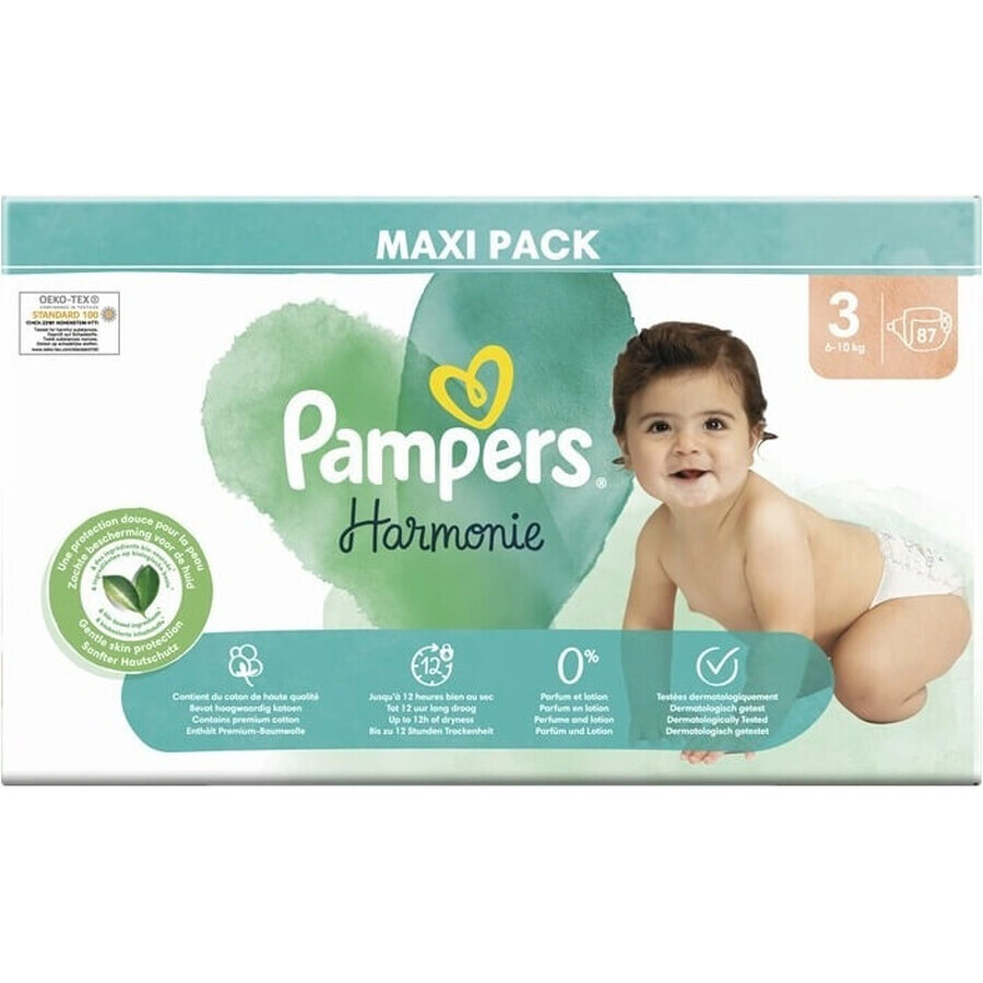 PAMPERS HARMONIE BABY DIAPERS V.3 6-10KG 87KS 1×87 pcs, couches taille 3