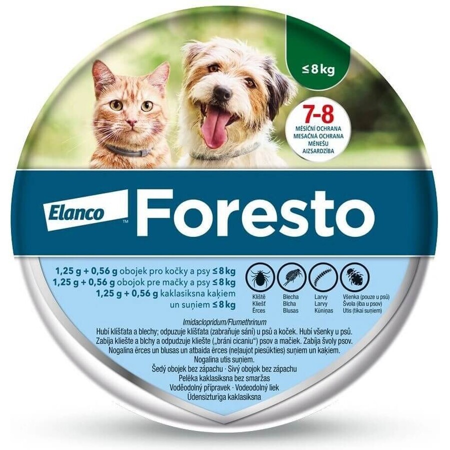 Collare Foresto per cani e gatti fino a 8 kg 1×1 pz, antiparassitario