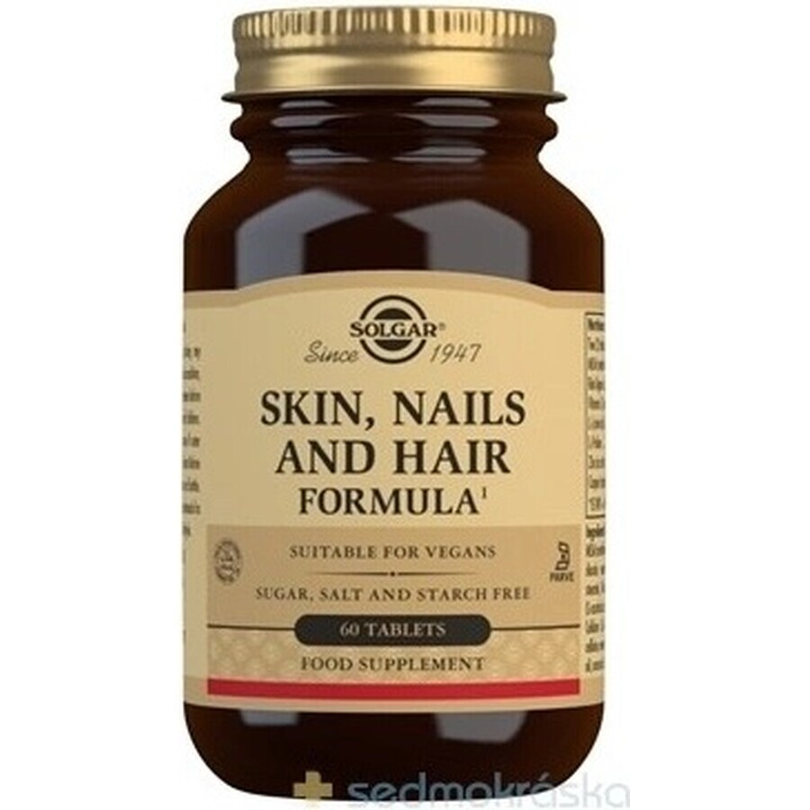 Solgar Skin, Nails & Hair Formula para piel, cabello y uñas 60 comprimidos 1×60 tbl, suplemento nutricional