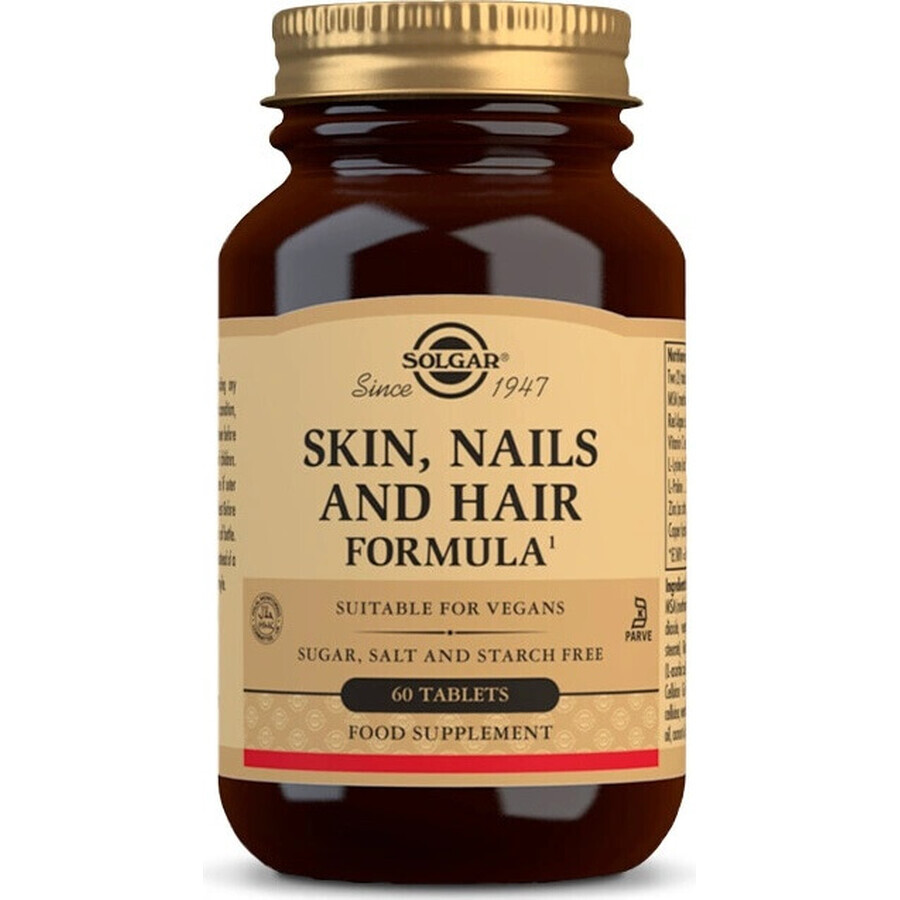 Solgar Skin, Nails & Hair Formula para piel, cabello y uñas 60 comprimidos 1×60 tbl, suplemento nutricional