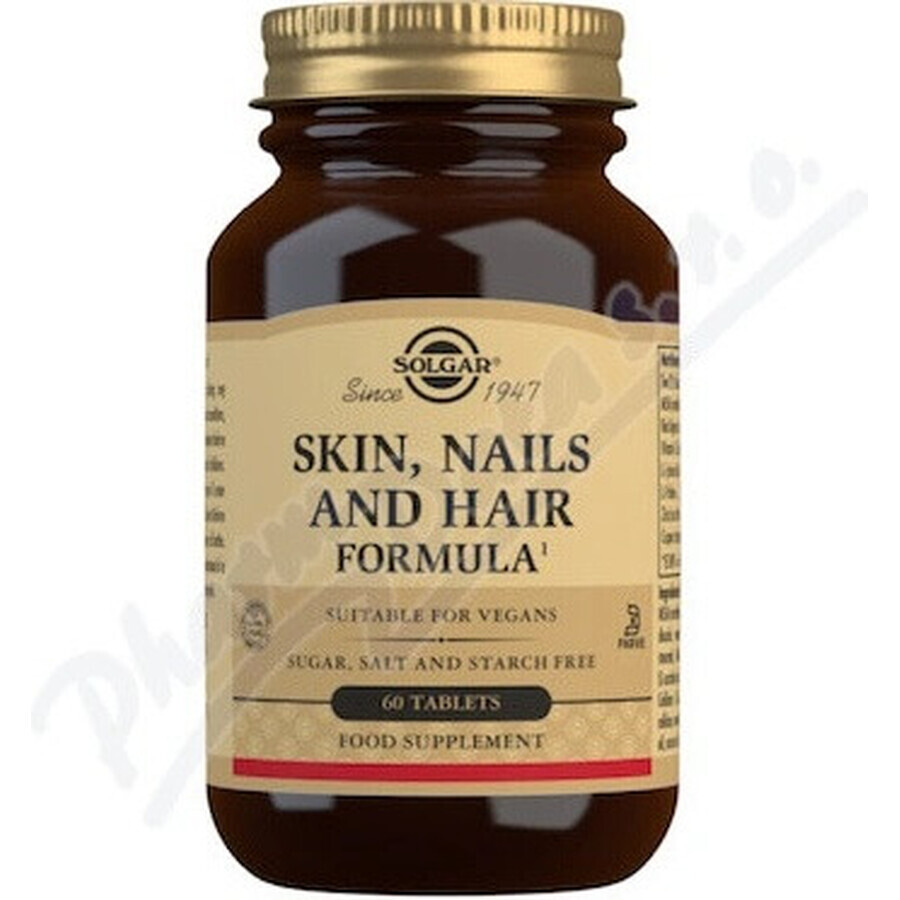 Solgar Skin, Nails & Hair Formula para piel, cabello y uñas 60 comprimidos 1×60 tbl, suplemento nutricional