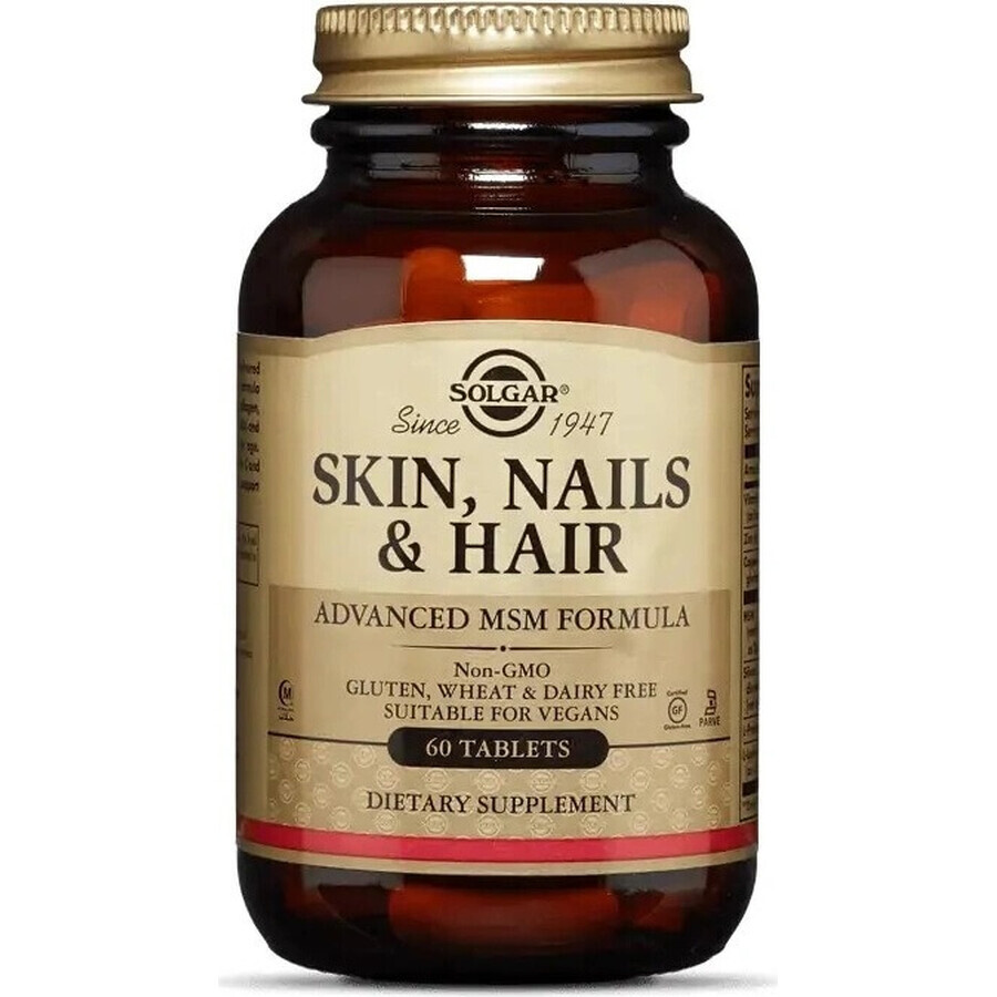 Solgar Skin, Nails & Hair Formula para piel, cabello y uñas 60 comprimidos 1×60 tbl, suplemento nutricional