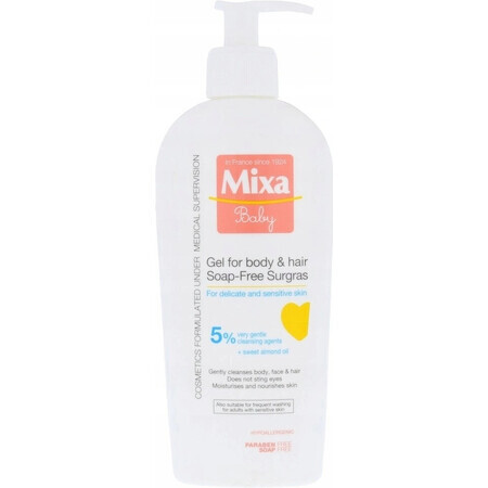 Mixa Baby Surgras Soap-Free Body and Hair Wash Gel 1×250 ml, washing gel for babies