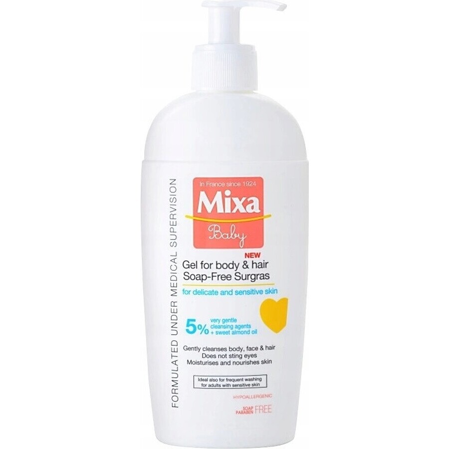 Mixa Baby Surgras Soap-Free Body and Hair Wash Gel 1×250 ml, washing gel for babies