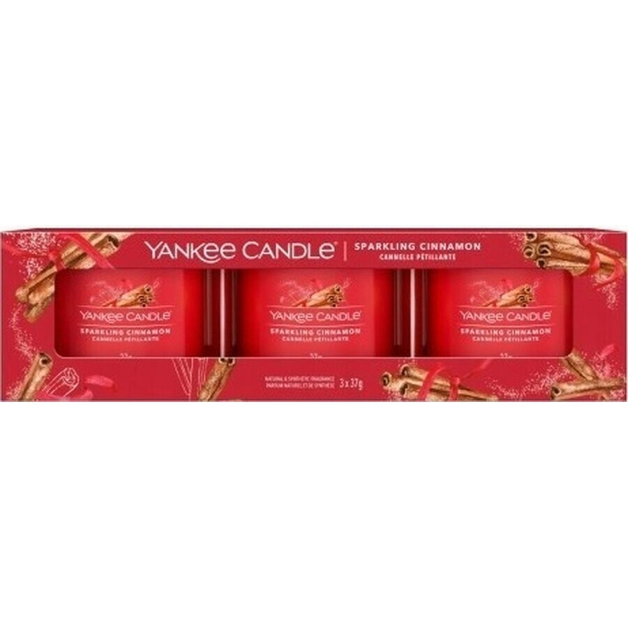 Yankee Candle 3x Sparkling Cinnamon 3x37 g vela votiva de vidrio, vela perfumada