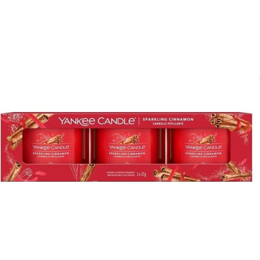 Yankee Candle 3x Sparkling Cinnamon 3x37 g vela votiva de vidrio, vela perfumada