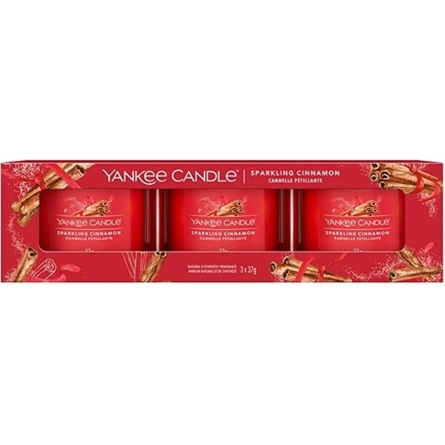 Yankee Candle 3x Sparkling Cinnamon 3x37 g vela votiva de vidrio, vela perfumada