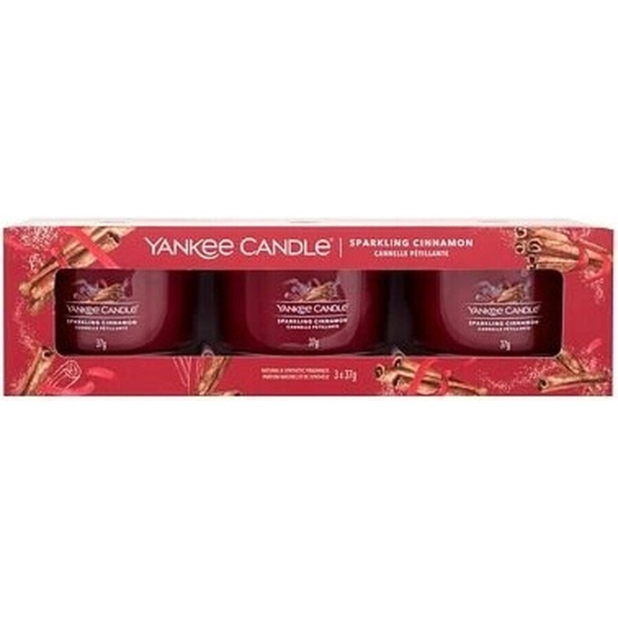 Yankee Candle 3x Sparkling Cinnamon 3x37 g vela votiva de vidrio, vela perfumada