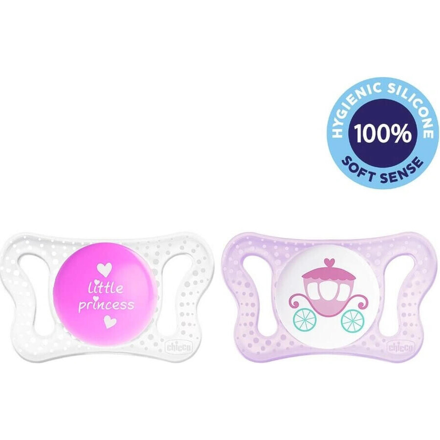 CHICCO Physio Micro ciuccio in silicone bambina - testo/gatto 2 pz, 0-2 m+ 1×2 pz, ciuccio ortodontico