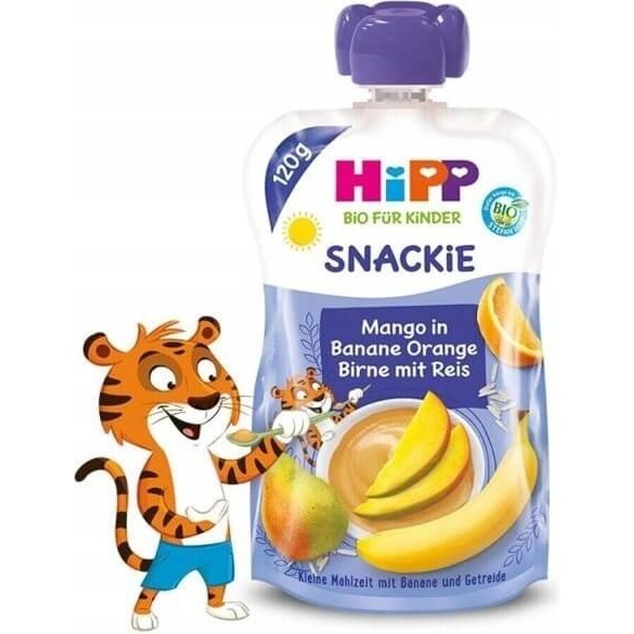 HiPP BIO KINDER Banane Orange Orange Poire Mangue Poire Riz 1×120 g, fruits et céréales, 12m+.