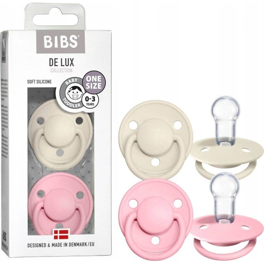 BIBS De Lux Chupetes de silicona marfil / rosa bebé 1×2 unidades, talla única