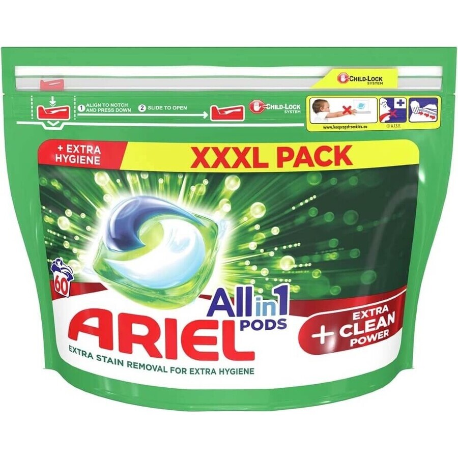 Ariel All-in-1 PODS All-in-1 PODS Extra Clean, Cápsulas de gel lavavajillas, 60 Cápsulas de gel lavavajillas 1×60 unidades, Cápsulas de gel lavavajillas