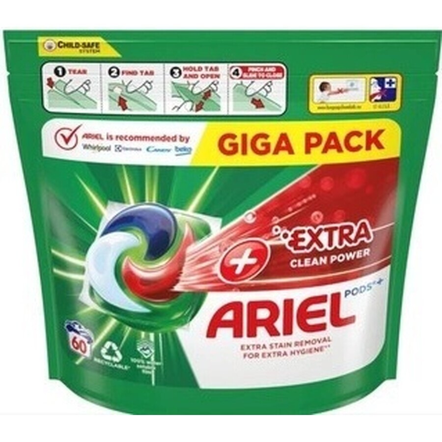 Ariel All-in-1 PODS All-in-1 PODS Extra Clean, Cápsulas de gel lavavajillas, 60 Cápsulas de gel lavavajillas 1×60 unidades, Cápsulas de gel lavavajillas